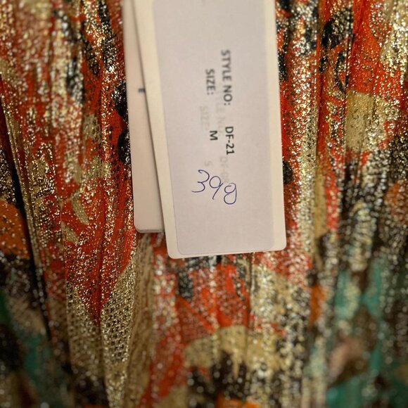 Ranna Gill Women's Orange Green Shimmer Sleeveless Zuri Midi Dress Size M - Picture 5 of 6